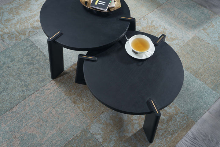 KADIMA DESIGN 2er Set Design Couchtisch aus schwarzem Mango-Massivholz mit Messingstreifen – Stilvolles und flexibles Wohnzimmermöbel._Schwarz_#sku_BARWL6.738#