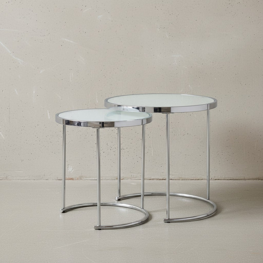 2tlg Runder Glas Couchtisch Set_ modernes Design mit Stauraum_ platzsparend - KADIMA DESIGN_Größe_ 50x50x50 cm_
