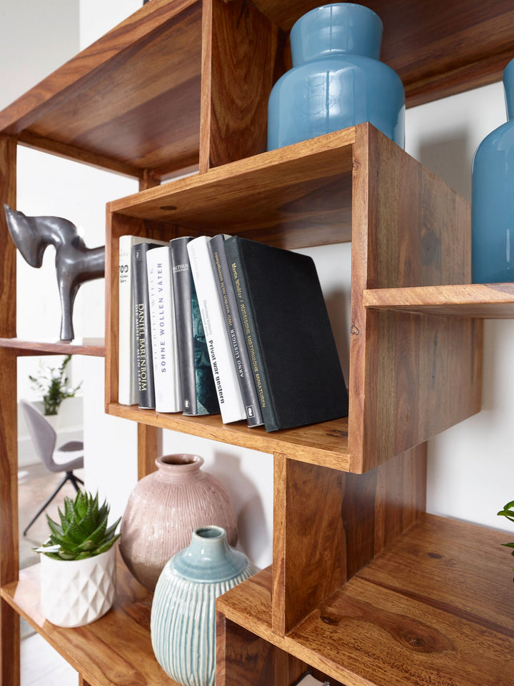 Bücherregal aus Sheesham-Holz_ 115x180 cm_ Landhaus-Stil_ Ablagefächer - KADIMA DESIGN_Größe_ 115x40x180 cm_
