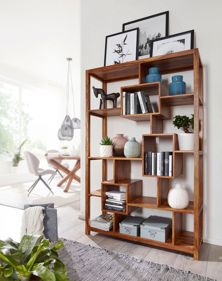 Bücherregal aus Sheesham-Holz_ 115x180 cm_ Landhaus-Stil_ Ablagefächer - KADIMA DESIGN_Größe_ 115x40x180 cm_