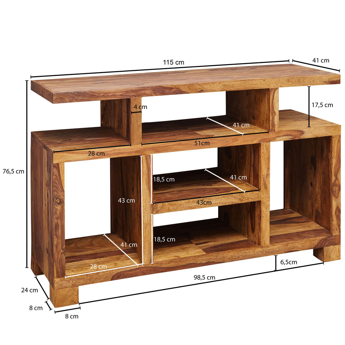 Maßzeichnung Sideboard – Massivholz, 115x76x40 cm, Landhausstil, auch als TV-Kommode