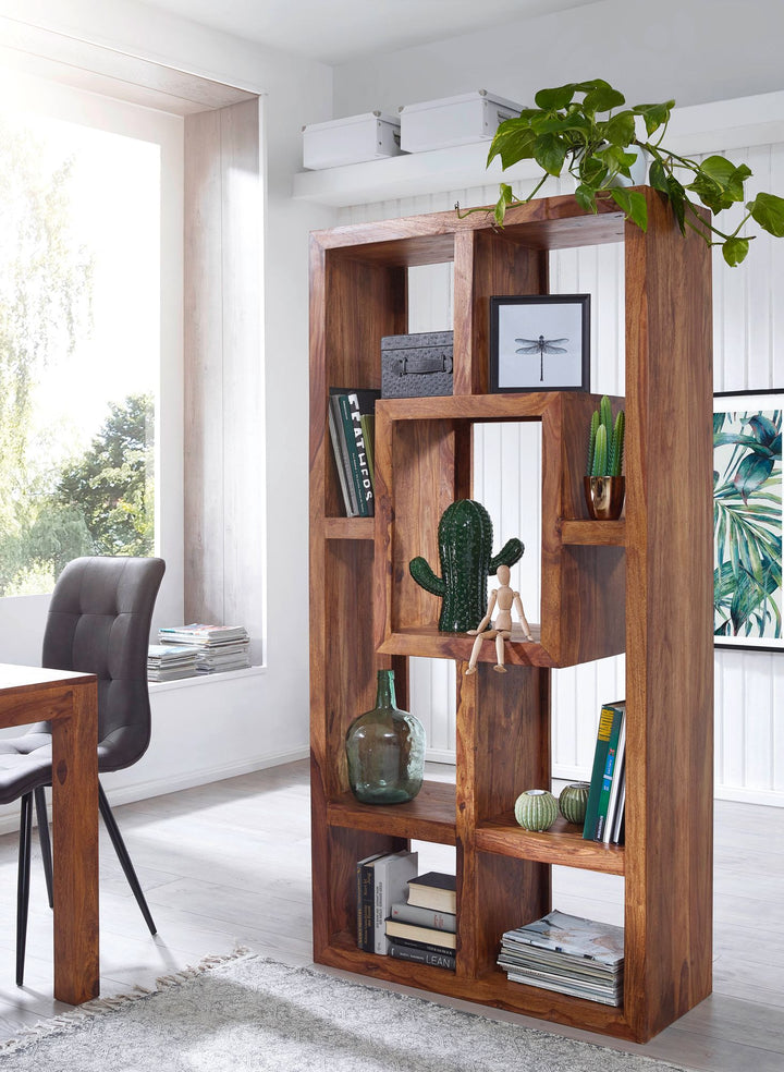 Bücherregal NAKO Sheesham-Holz_ 90x180 cm_ Landhaus-Stil_ Ablagefächer - KADIMA DESIGN_Größe_ 90x35x180 cm_
