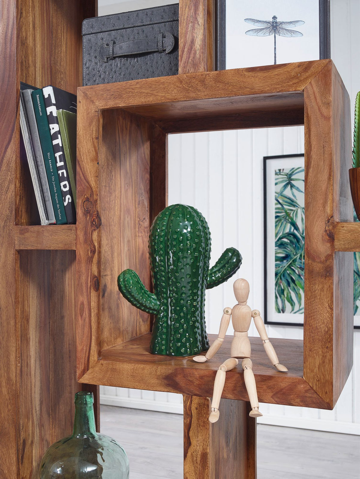 Bücherregal NAKO Sheesham-Holz  90x180 cm  Landhaus-Stil  Ablagefächer - KADIMA DESIGN Größe  90x35x180 cm