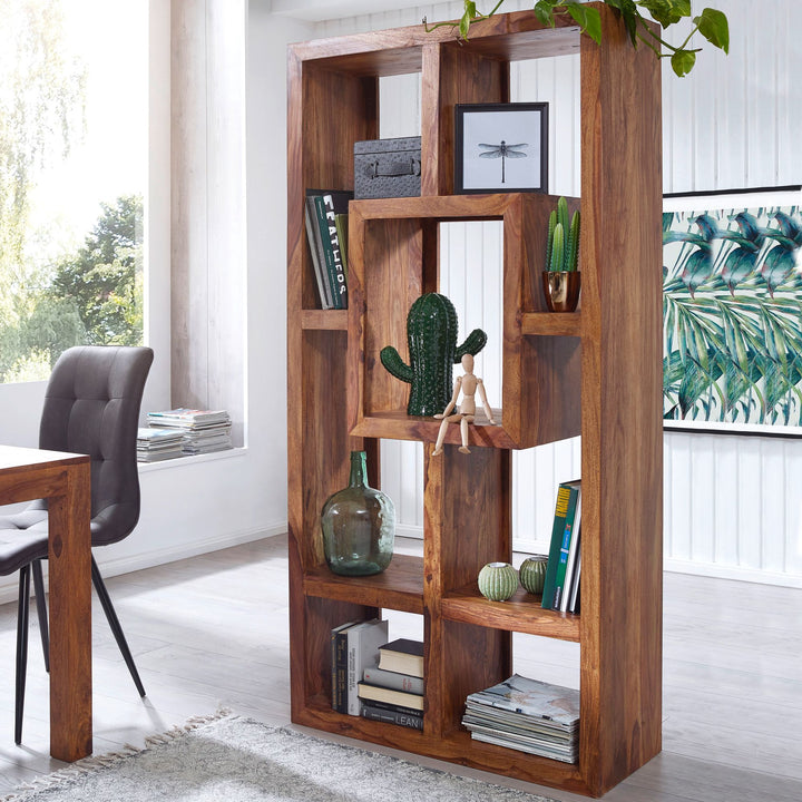 Bücherregal NAKO Sheesham-Holz_ 90x180 cm_ Landhaus-Stil_ Ablagefächer - KADIMA DESIGN_Größe_ 90x35x180 cm_