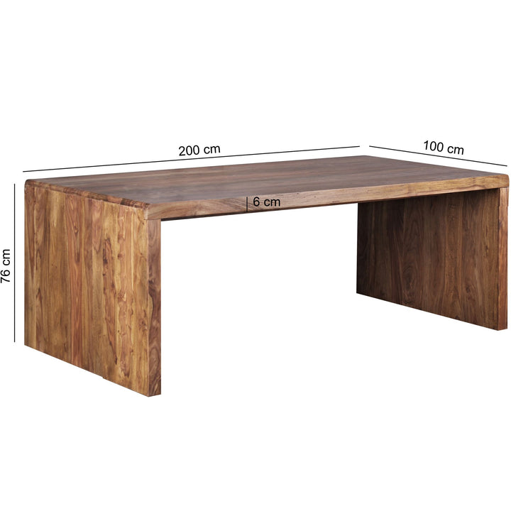 Schreibtisch TEKO_ Massivholz Sheesham_ 160x80 cm_ Stauraum_ abgerundete Ecken_ stabil - KADIMA DESIGN_Farbe_ Braun_ Größe_ 200x100x76 cm_