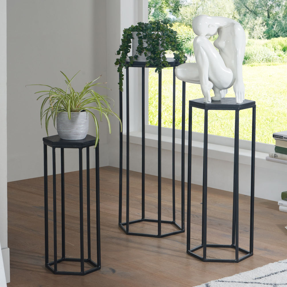 Massivholz und Metall Beistelltische_ 3 Hexagon Tische_ Modernes Design - KADIMA DESIGN_Größe_ 35x35x90 cm_