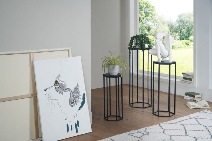 Massivholz und Metall Beistelltische_ 3 Hexagon Tische_ Modernes Design - KADIMA DESIGN_Größe_ 35x35x90 cm_