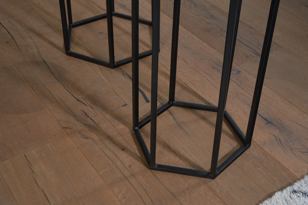 Massivholz und Metall Beistelltische_ 3 Hexagon Tische_ Modernes Design - KADIMA DESIGN_Größe_ 35x35x90 cm_#sku_BARWL6.727#