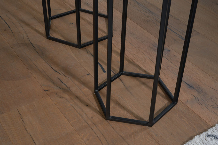 Massivholz und Metall Beistelltische_ 3 Hexagon Tische_ Modernes Design - KADIMA DESIGN_Größe_ 35x35x90 cm_