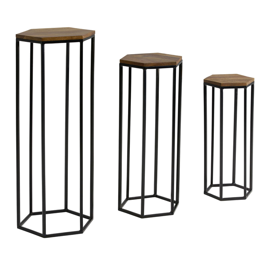 KADIMA DESIGN Massivholz Beistelltisch Set mit Metallgestell - Modernes Design für Dekoration und Pflanzen_Braun_#sku_BARWL6.726#