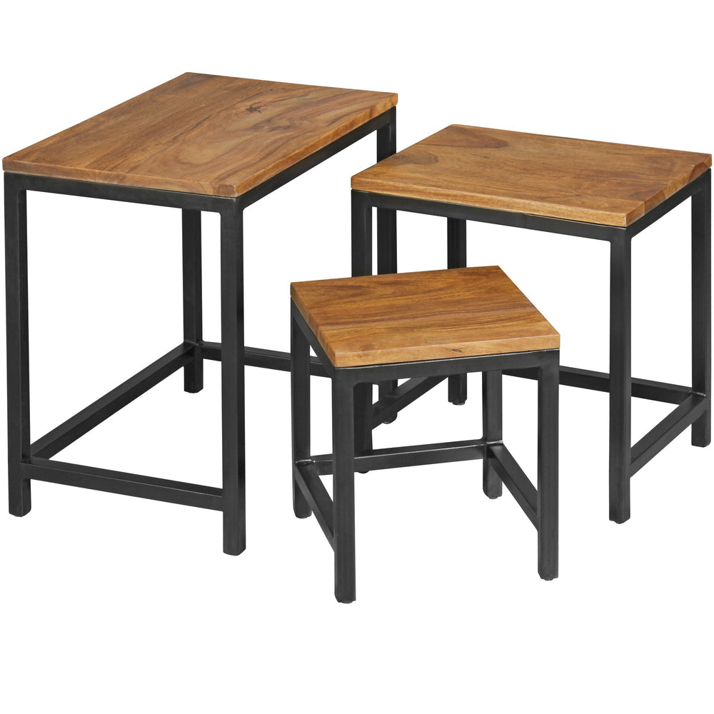 3er Set Beistelltische aus Sheesham-Massivholz und Metallbeinen_ Handgefertigt_ Langlebig - KADIMA DESIGN_Größe_ 45x30x45 cm_