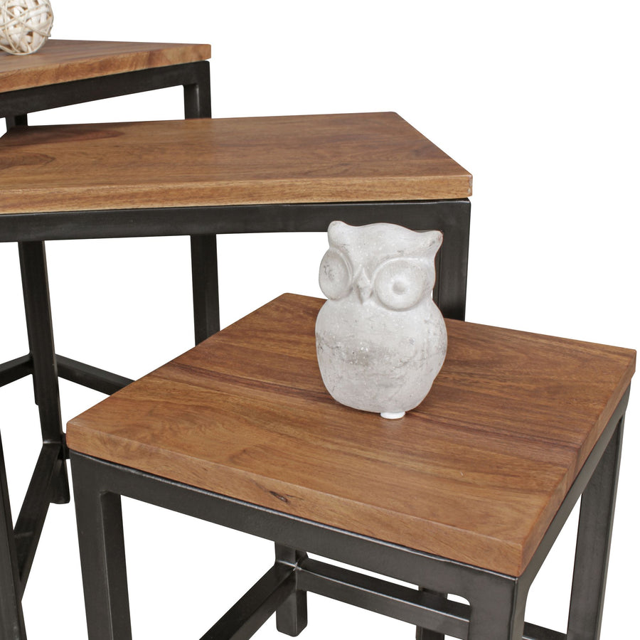 3er Set Beistelltische aus Sheesham-Massivholz und Metallbeinen_ Handgefertigt_ Langlebig - KADIMA DESIGN_Größe_ 45x30x45 cm_