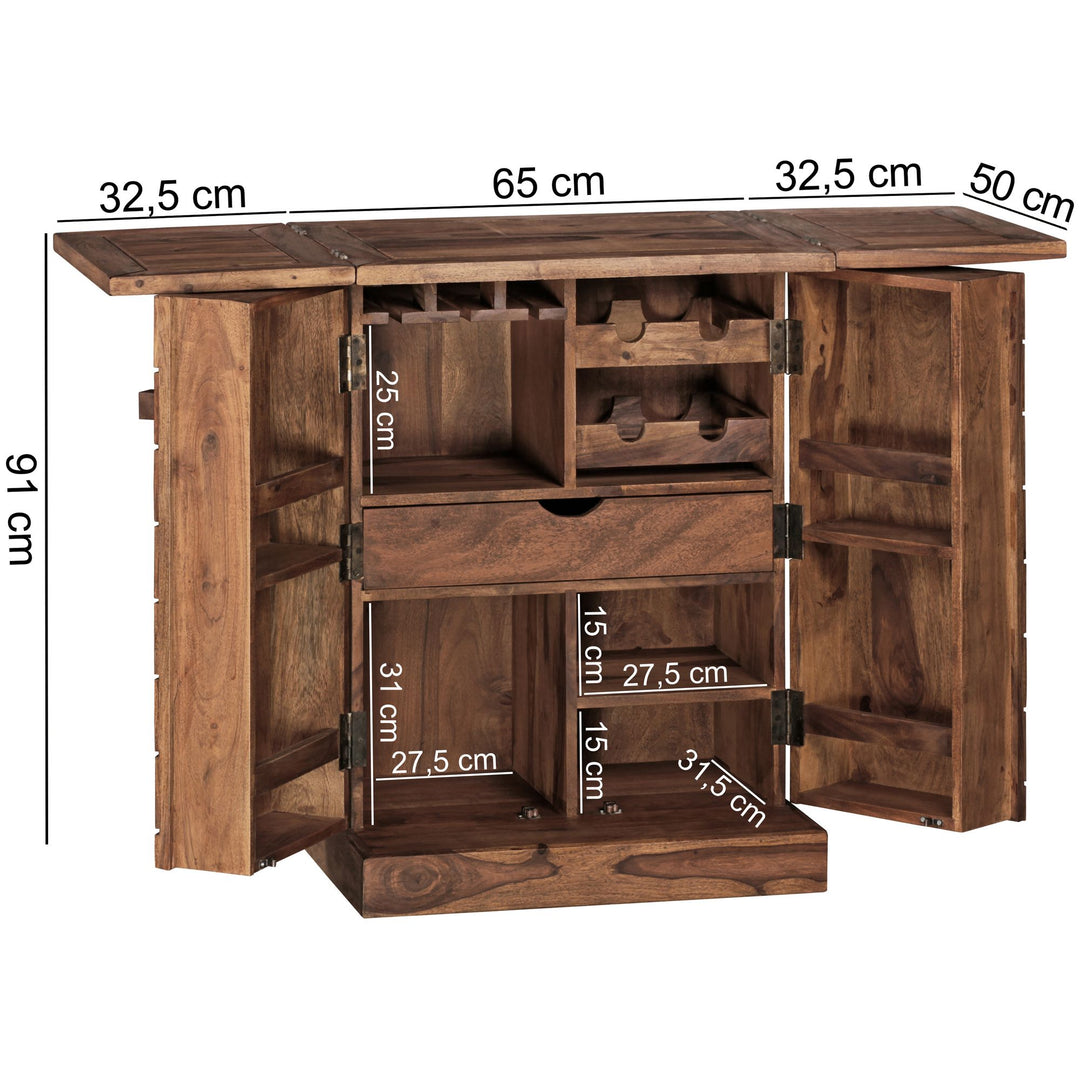 SAAR Massivholz Hausbar 65x91x50 cm_ Ausklappbare Weinbar_ Barschrank mit Türen - KADIMA DESIGN_Farbe_ Braun_ Größe_ 64x50x91 cm_