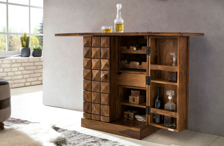 SAAR Massivholz Hausbar 65x91x50 cm_ Ausklappbare Weinbar_ Barschrank mit Türen - KADIMA DESIGN_Farbe_ Braun_ Größe_ 64x50x91 cm_