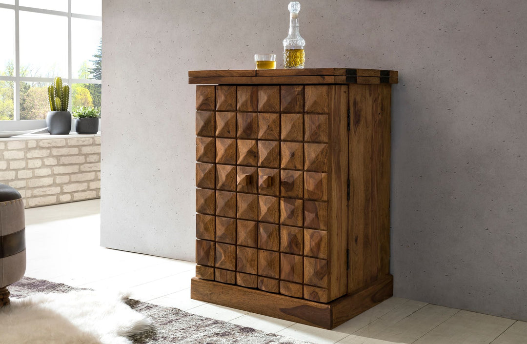 SAAR Massivholz Hausbar 65x91x50 cm_ Ausklappbare Weinbar_ Barschrank mit Türen - KADIMA DESIGN_Farbe_ Braun_ Größe_ 64x50x91 cm_