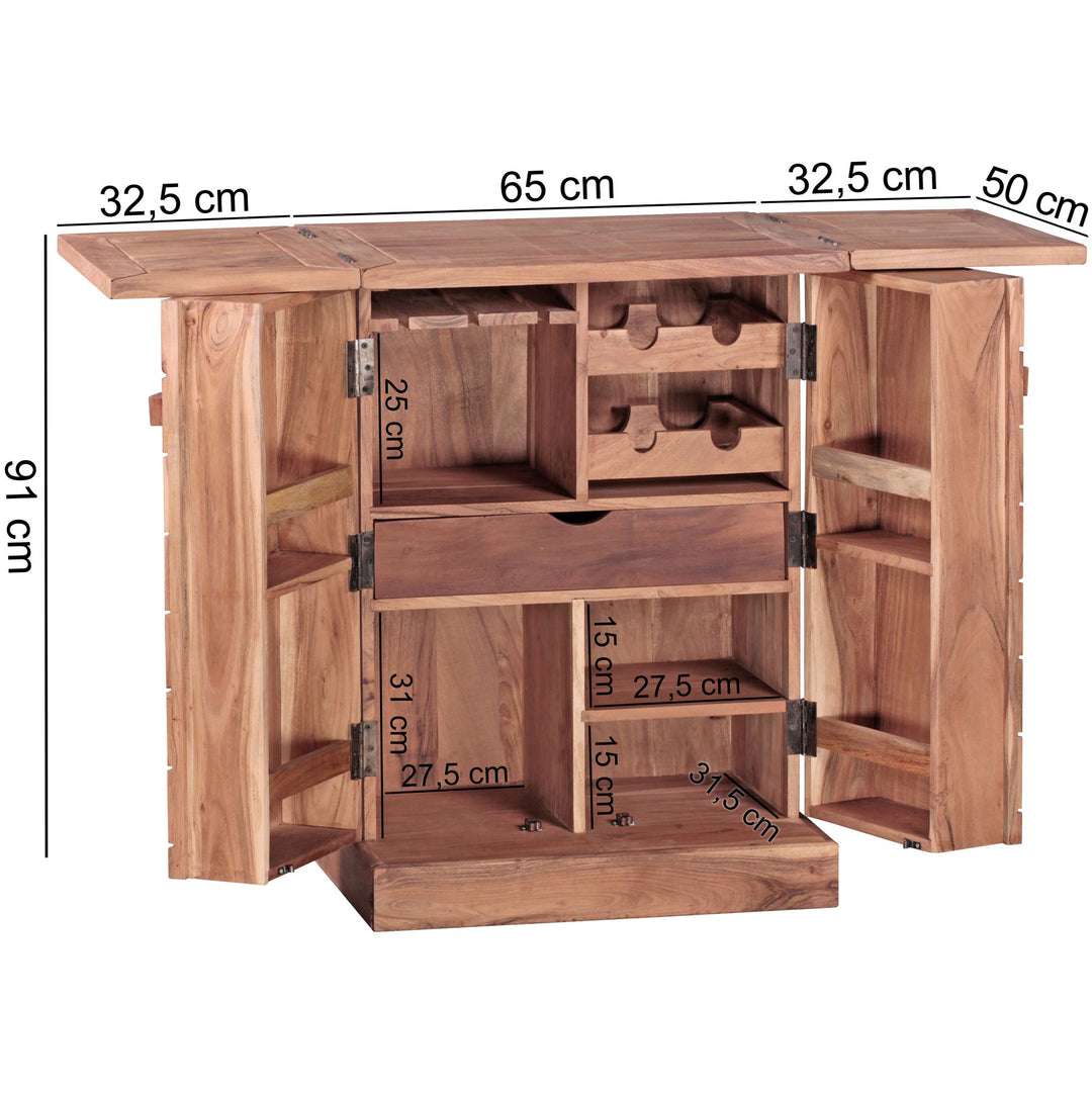 SAAR Massivholz Hausbar 65x91x50 cm_ Ausklappbare Weinbar_ Barschrank mit Türen - KADIMA DESIGN_Farbe_ Beige_ Größe_ 65x50x91 cm_