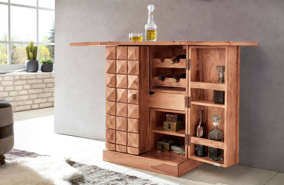 SAAR Massivholz Hausbar 65x91x50 cm_ Ausklappbare Weinbar_ Barschrank mit Türen - KADIMA DESIGN_Farbe_ Beige_ Größe_ 65x50x91 cm_#sku_BARWL1.736#