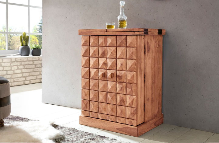 SAAR Massivholz Hausbar 65x91x50 cm_ Ausklappbare Weinbar_ Barschrank mit Türen - KADIMA DESIGN_Farbe_ Beige_ Größe_ 65x50x91 cm_