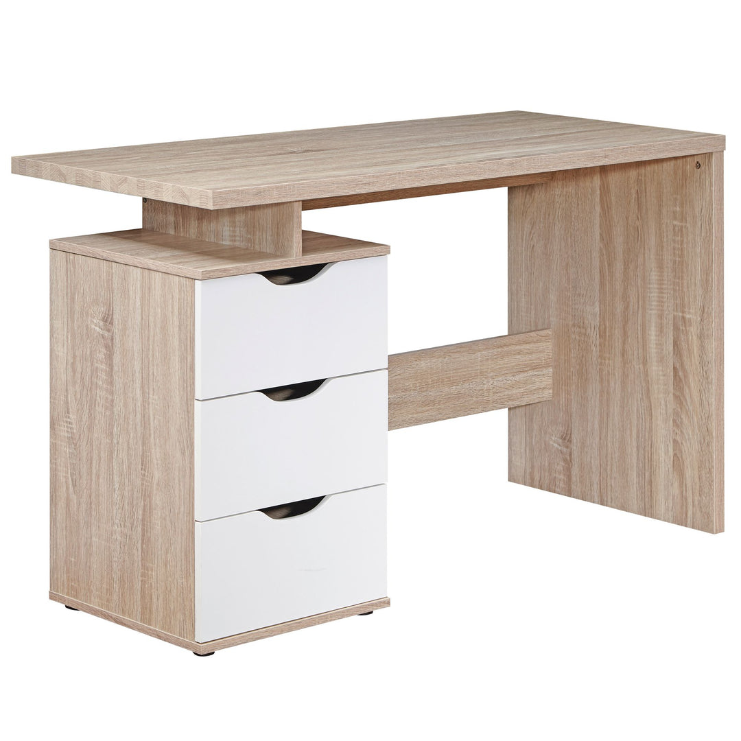 KARIN Schreibtisch in Sonoma Weiß_ Stilvoller Computertisch mit 3 Schubladen_ 120x76x53 cm - KADIMA DESIGN_Größe_ 120x53x76 cm_#sku_BARWL1.795#