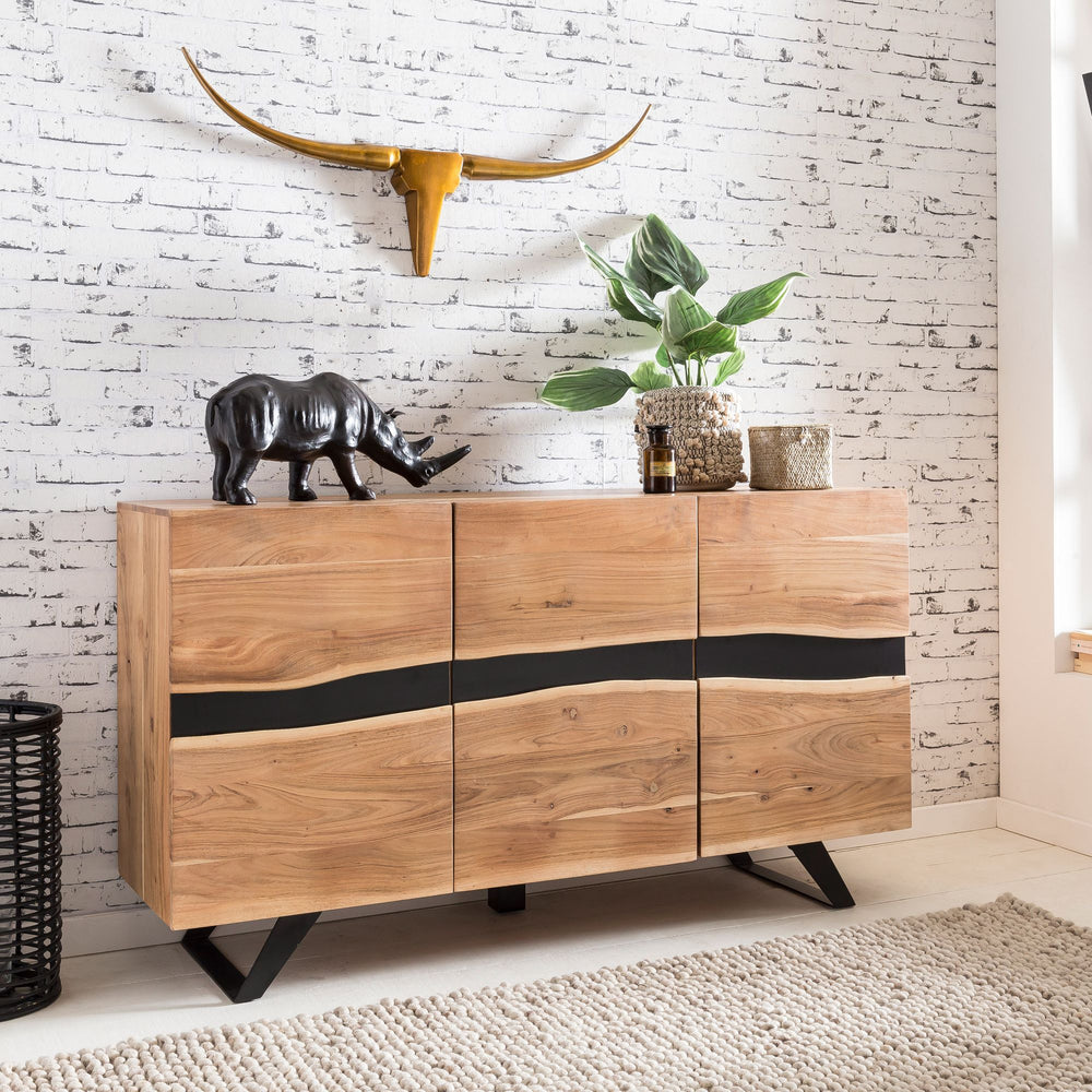 Massiv-Holz Akazie Sideboard_ 148x85x43 cm_ Natur Baumkante_ Landhaus-Stil - KADIMA DESIGN_Größe_ 148x43x85 cm_