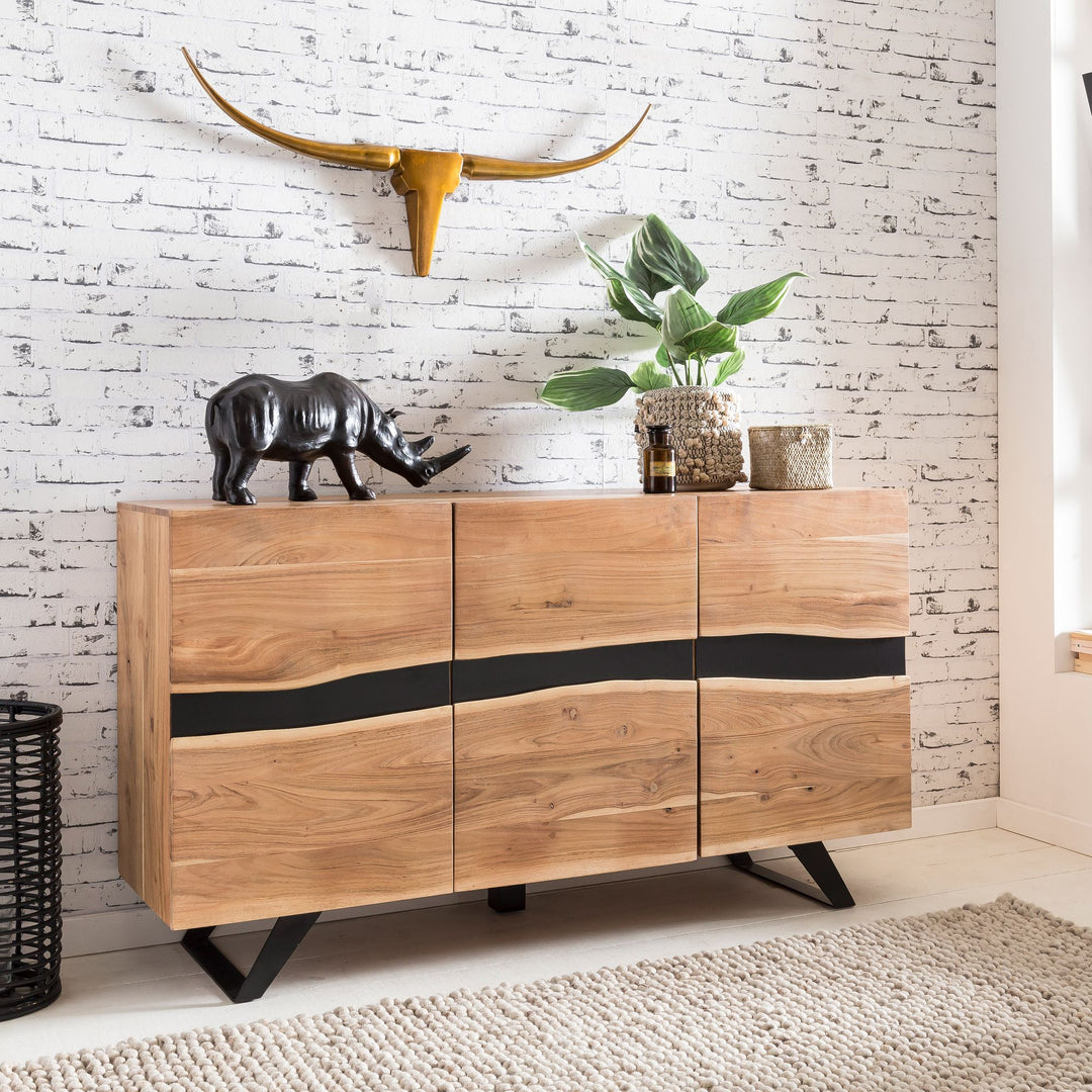 Massiv-Holz Akazie Sideboard_ 148x85x43 cm_ Natur Baumkante_ Landhaus-Stil - KADIMA DESIGN_Größe_ 148x43x85 cm_