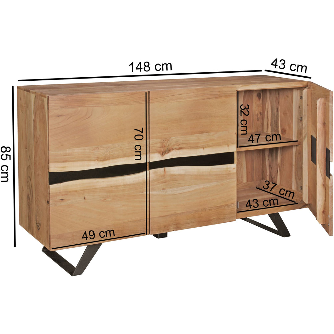 Massiv-Holz Akazie Sideboard_ 148x85x43 cm_ Natur Baumkante_ Landhaus-Stil - KADIMA DESIGN_Größe_ 148x43x85 cm_