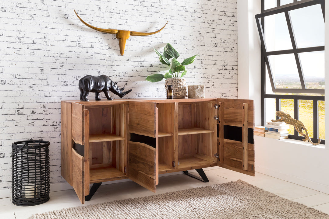Massiv-Holz Akazie Sideboard_ 148x85x43 cm_ Natur Baumkante_ Landhaus-Stil - KADIMA DESIGN_Größe_ 148x43x85 cm_