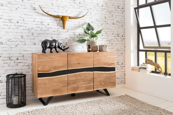 Massiv-Holz Akazie Sideboard_ 148x85x43 cm_ Natur Baumkante_ Landhaus-Stil - KADIMA DESIGN_Größe_ 148x43x85 cm_