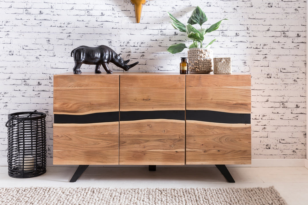 Massiv-Holz Akazie Sideboard_ 148x85x43 cm_ Natur Baumkante_ Landhaus-Stil - KADIMA DESIGN_Größe_ 148x43x85 cm_