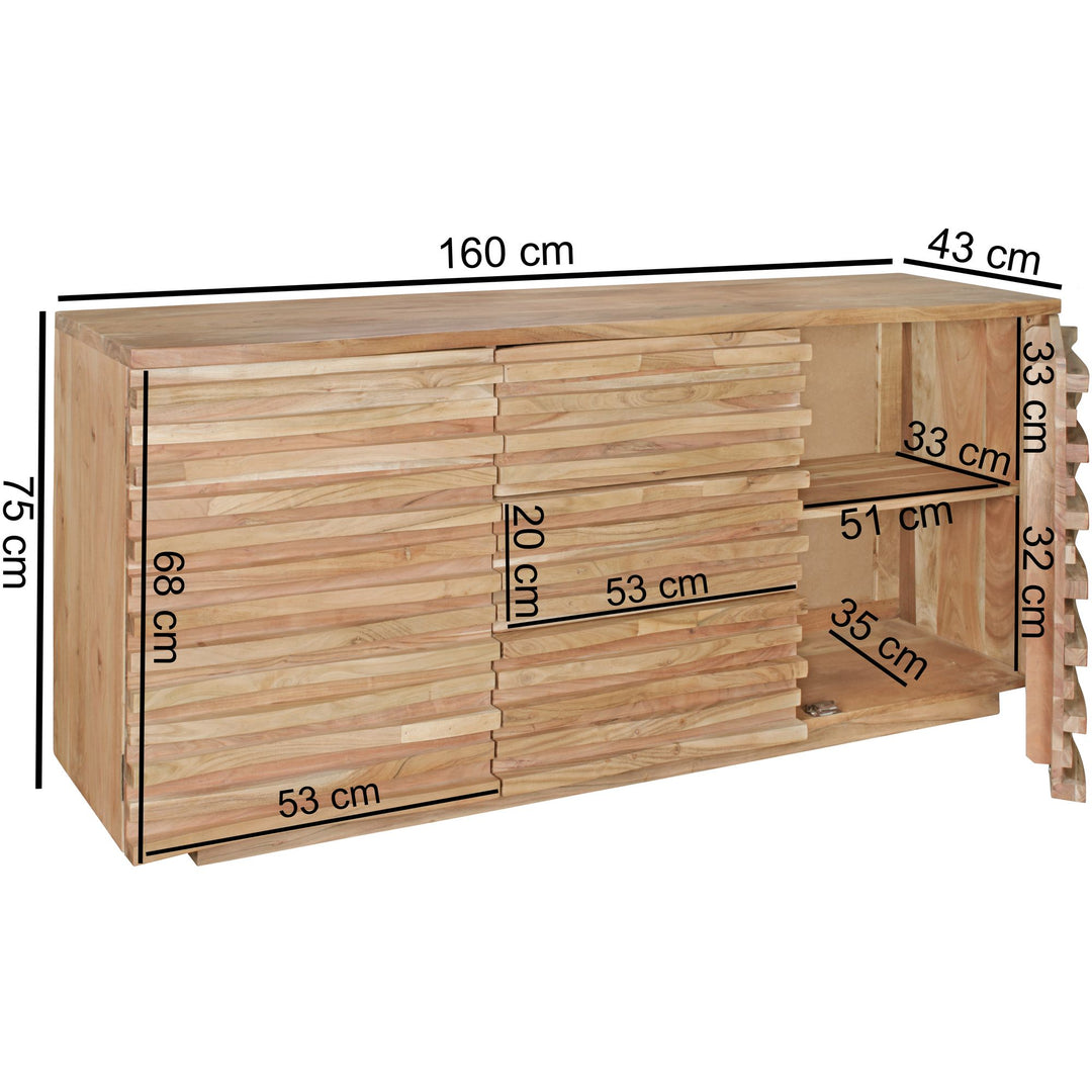 Sideboard Akazien-Massivholz_ Natur-Baumkante_ Landhaus-Stil_ 160x75x43 cm - KADIMA DESIGN_Größe_ 160x43x75 cm_