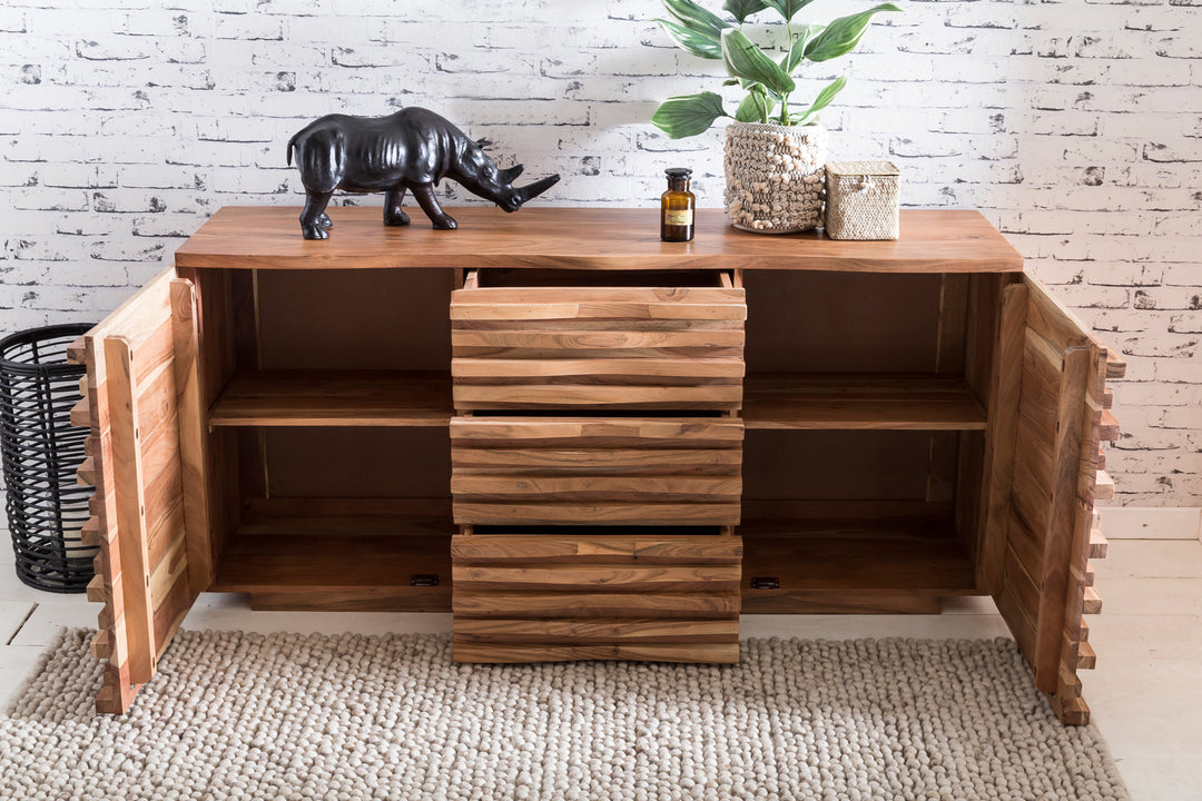 Sideboard Akazien-Massivholz_ Natur-Baumkante_ Landhaus-Stil_ 160x75x43 cm - KADIMA DESIGN_Größe_ 160x43x75 cm_