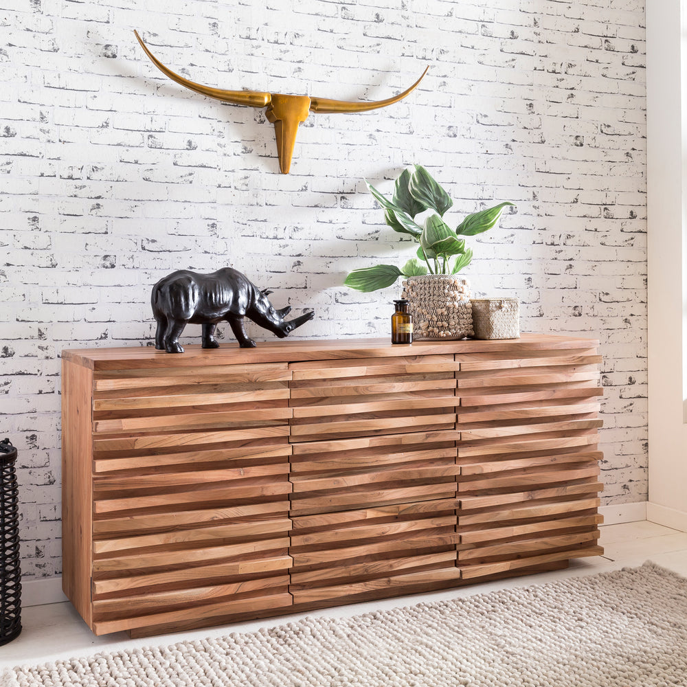 Sideboard Akazien-Massivholz_ Natur-Baumkante_ Landhaus-Stil_ 160x75x43 cm - KADIMA DESIGN_Größe_ 160x43x75 cm_