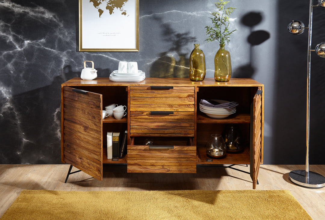 Sideboard FORMIO_ Sheesham Massivholz_ 160x40x88 cm_ Industrial-Look - KADIMA DESIGN_Größe_ 160x40x88 cm_