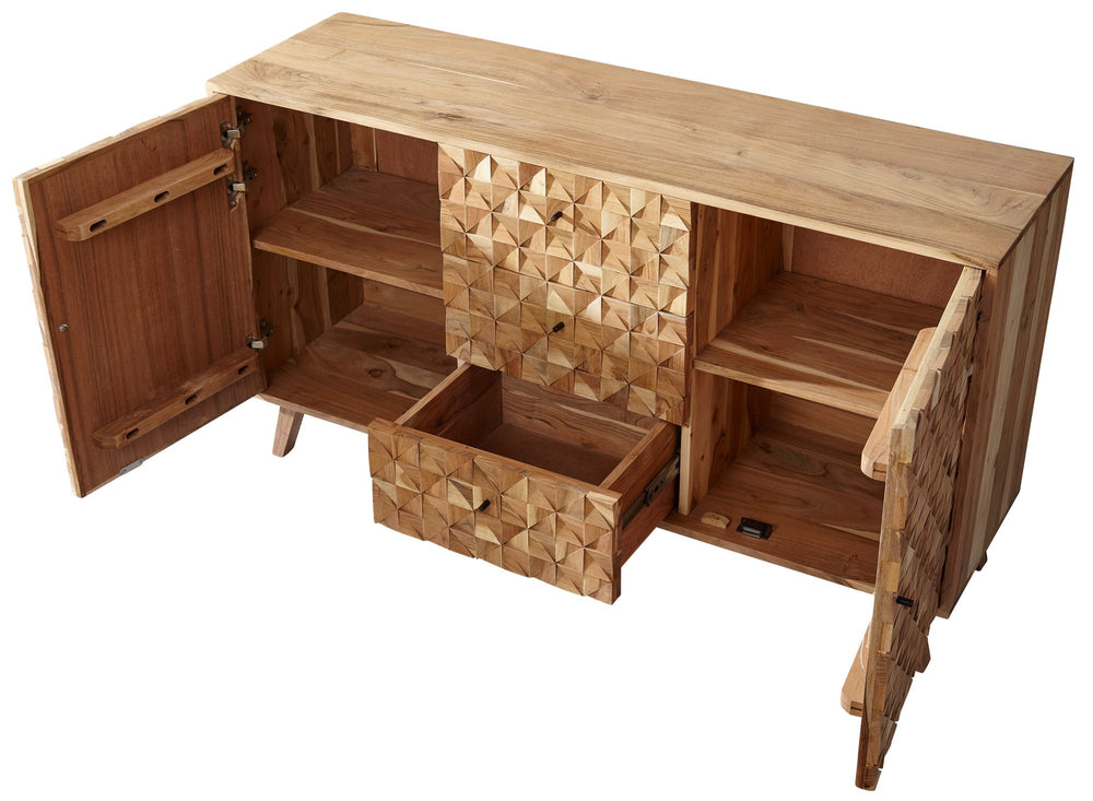 Sideboard ALME_ Massivholz Akazie_ 140x78_5x40 cm_ Landhaus-Stil_ 3 Schubladen &amp; 2 Türen - KADIMA DESIGN_Größe_ 140x40x79 cm_