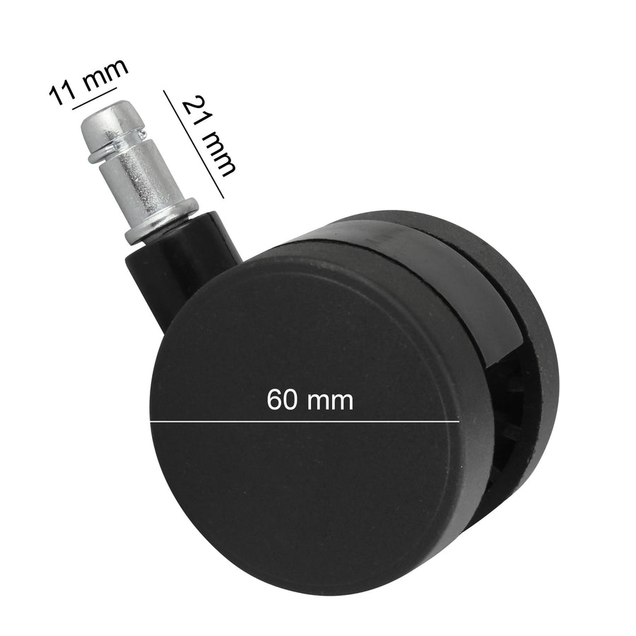 Premium Bürostuhlrollen aus Polyurethan_ Schwarz_ 5er Pack_ 60 mm Rollendurchmesser_ geeignet für Teppichböden - KADIMA DESIGN_Größe_ 6x6x6 cm_
