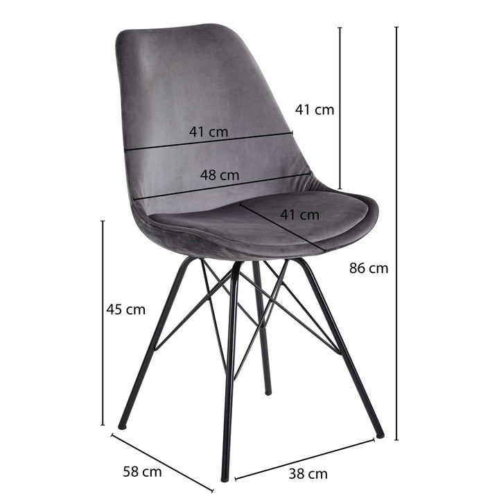 Skandinavische Esszimmerstühle_ 2er Set_ Samt oder Kunststoff_ verschiedene Farben - KADIMA DESIGN_Farbe_ Grau-Schwarz_ Material_ Samt_ Größe_ 58x48x86 cm_