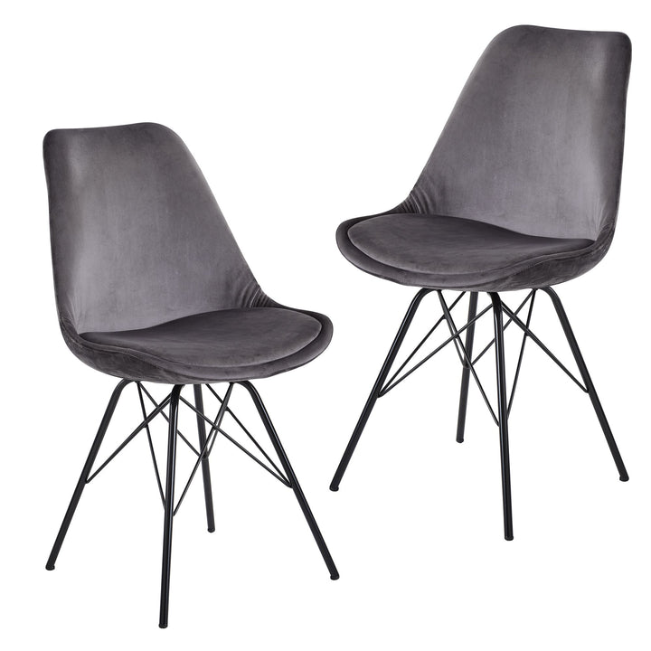 Skandinavische Esszimmerstühle_ 2er Set_ Samt oder Kunststoff_ verschiedene Farben - KADIMA DESIGN_Farbe_ Grau-Schwarz_ Material_ Samt_ Größe_ 58x48x86 cm_
