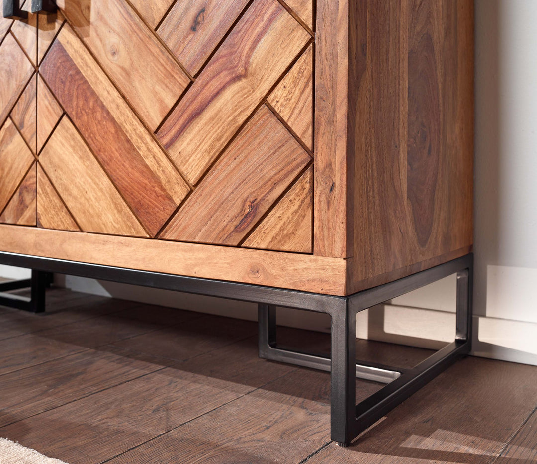 Schuhschrank Sheesham_ 100x105x40 cm_ Fischgrätmuster_ große Ablage - KADIMA DESIGN_Größe_ 100x40x105 cm_