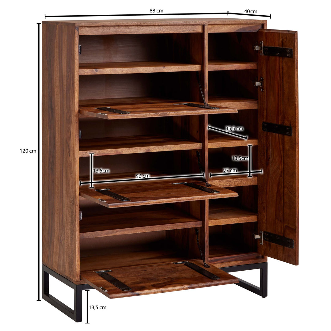 Schuhschrank Sheesham Massivholz 88x120x40 cm_ Geschlossen_ Stilvolles Design - KADIMA DESIGN_Größe_ 88x40x120 cm_