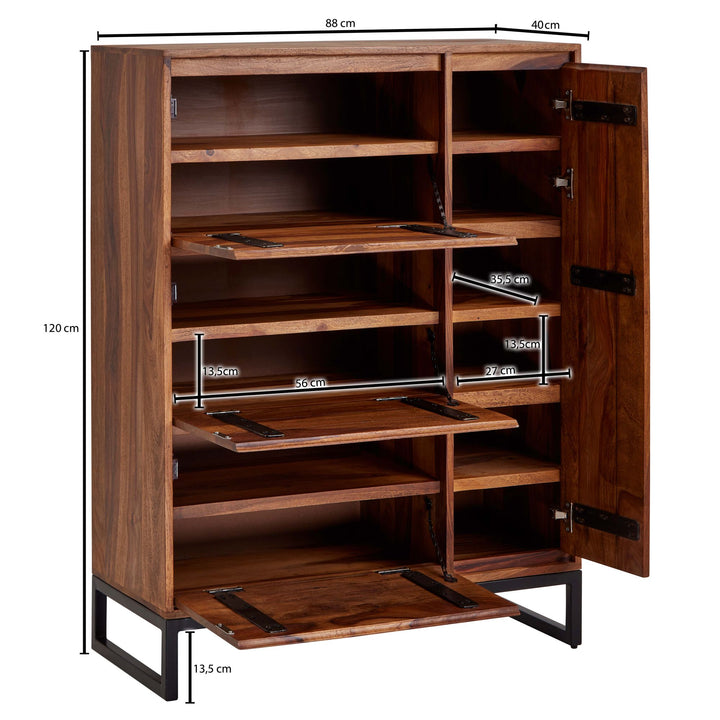 Schuhschrank Sheesham Massivholz 88x120x40 cm_ Geschlossen_ Stilvolles Design - KADIMA DESIGN_Größe_ 88x40x120 cm_