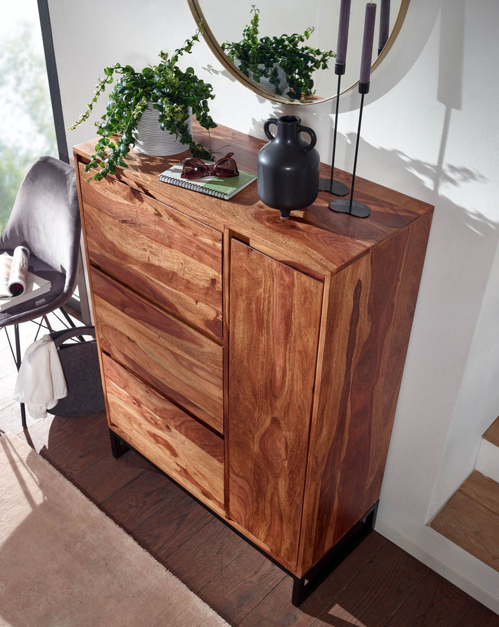 Schuhschrank Sheesham Massivholz 88x120x40 cm_ Geschlossen_ Stilvolles Design - KADIMA DESIGN_Größe_ 88x40x120 cm_