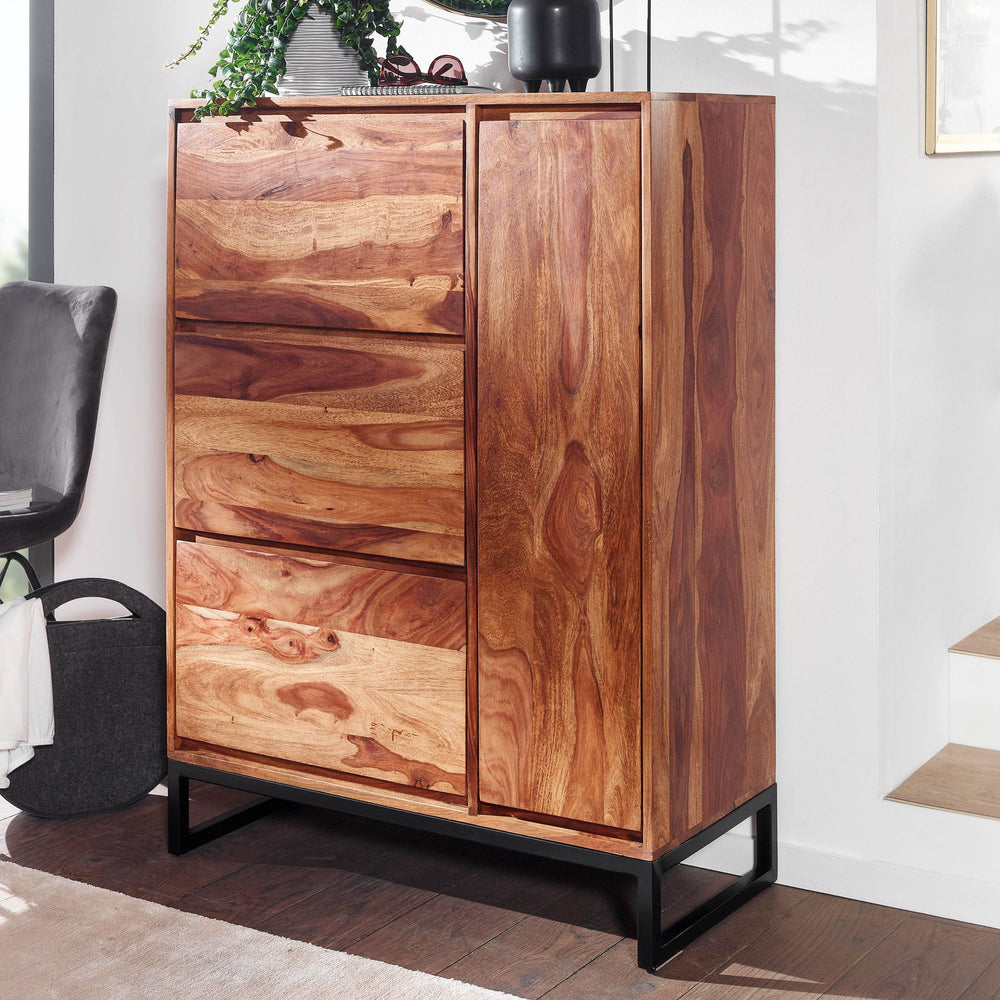 Schuhschrank Sheesham Massivholz 88x120x40 cm_ Geschlossen_ Stilvolles Design - KADIMA DESIGN_Größe_ 88x40x120 cm_