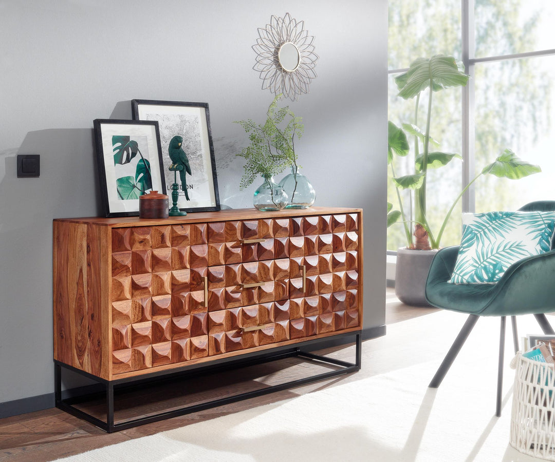 Sheesham Holz Sideboard_ 145x81x45 cm_ Industrial Design_ Metallgestell - KADIMA DESIGN_Größe_ 145x45x81 cm_