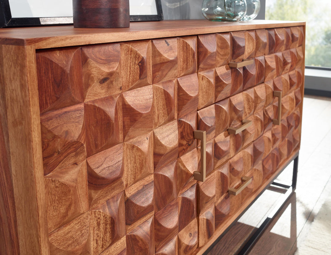 Sheesham Holz Sideboard, 145x81x45 cm, Industrial Design, Metallgestell - KADIMA DESIGN