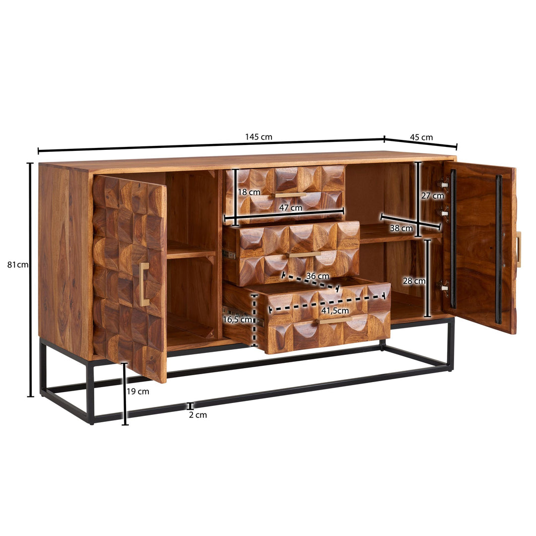 Sheesham Holz Sideboard_ 145x81x45 cm_ Industrial Design_ Metallgestell - KADIMA DESIGN_Größe_ 145x45x81 cm_