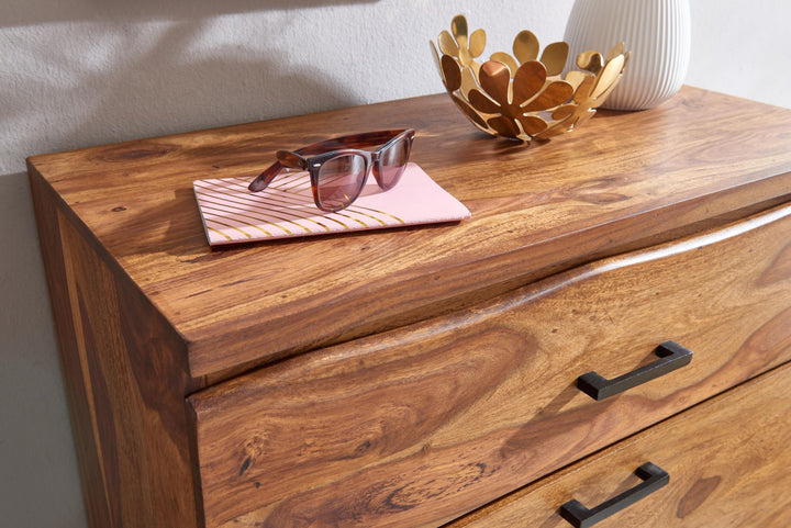 Kommode Sheesham_ 80x120x41_5 cm_ Highboard_ Metallgestell_ 3 Schubladen - KADIMA DESIGN_Größe_ 80x42x120 cm_