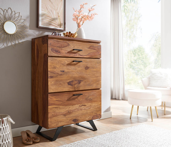 Kommode Sheesham_ 80x120x41_5 cm_ Highboard_ Metallgestell_ 3 Schubladen - KADIMA DESIGN_Größe_ 80x42x120 cm_