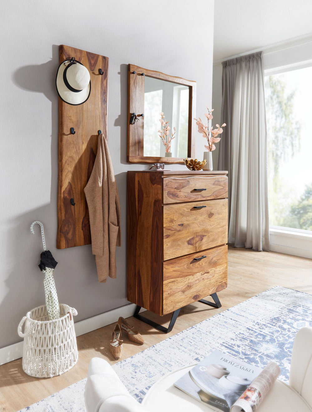 Kommode Sheesham_ 80x120x41_5 cm_ Highboard_ Metallgestell_ 3 Schubladen - KADIMA DESIGN_Größe_ 80x42x120 cm_