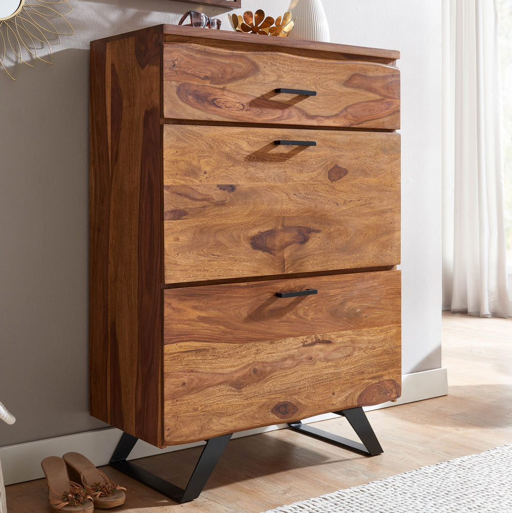 Kommode Sheesham_ 80x120x41_5 cm_ Highboard_ Metallgestell_ 3 Schubladen - KADIMA DESIGN_Größe_ 80x42x120 cm_