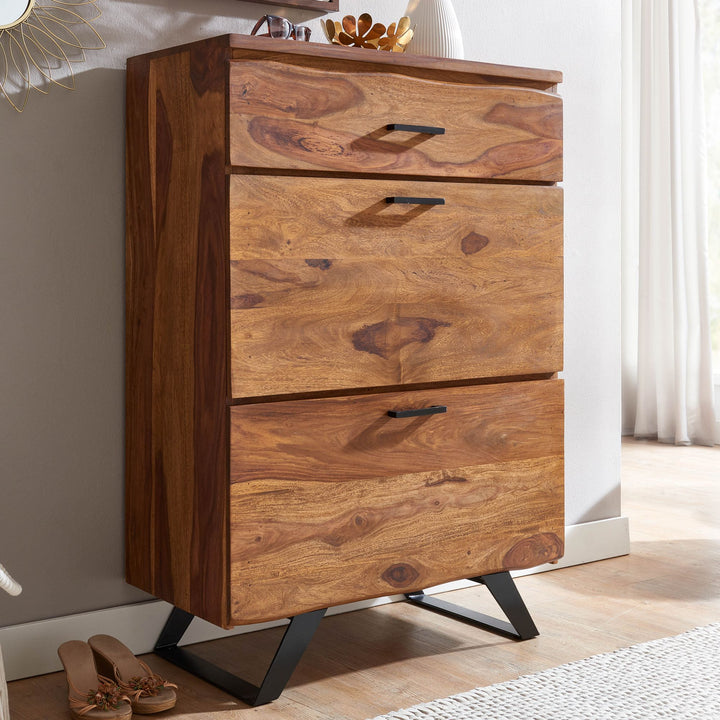 Kommode Sheesham_ 80x120x41_5 cm_ Highboard_ Metallgestell_ 3 Schubladen - KADIMA DESIGN_Größe_ 80x42x120 cm_